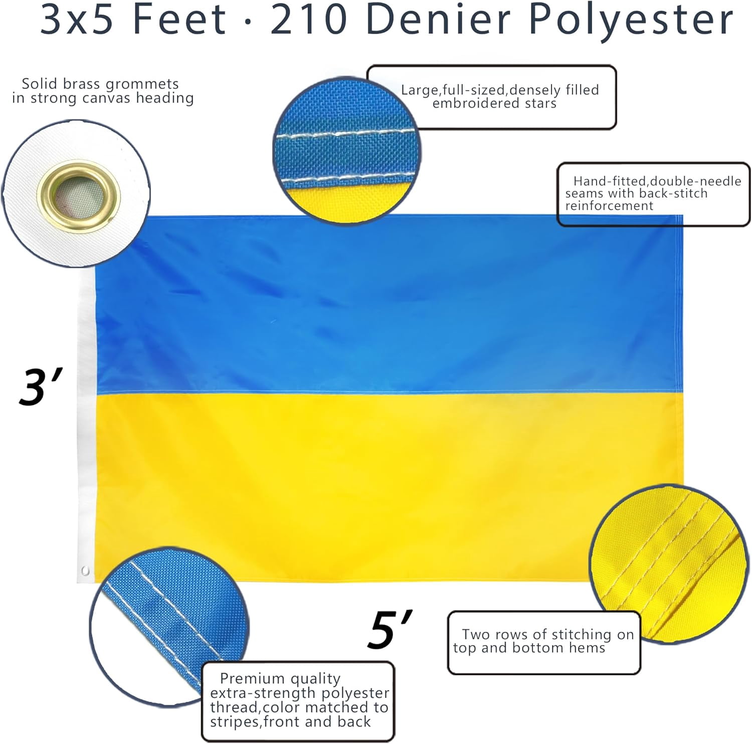 (2 pack) Anley EverStrong Series Embroidered Ukraine Flag 3x5 Ft - Ukrainian National Flag