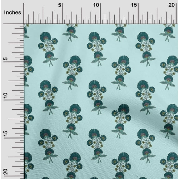 oneOone Cotton Poplin Fabric Leaves & Floral Block Decor Fabric Printed BTY 56 Inch Wide