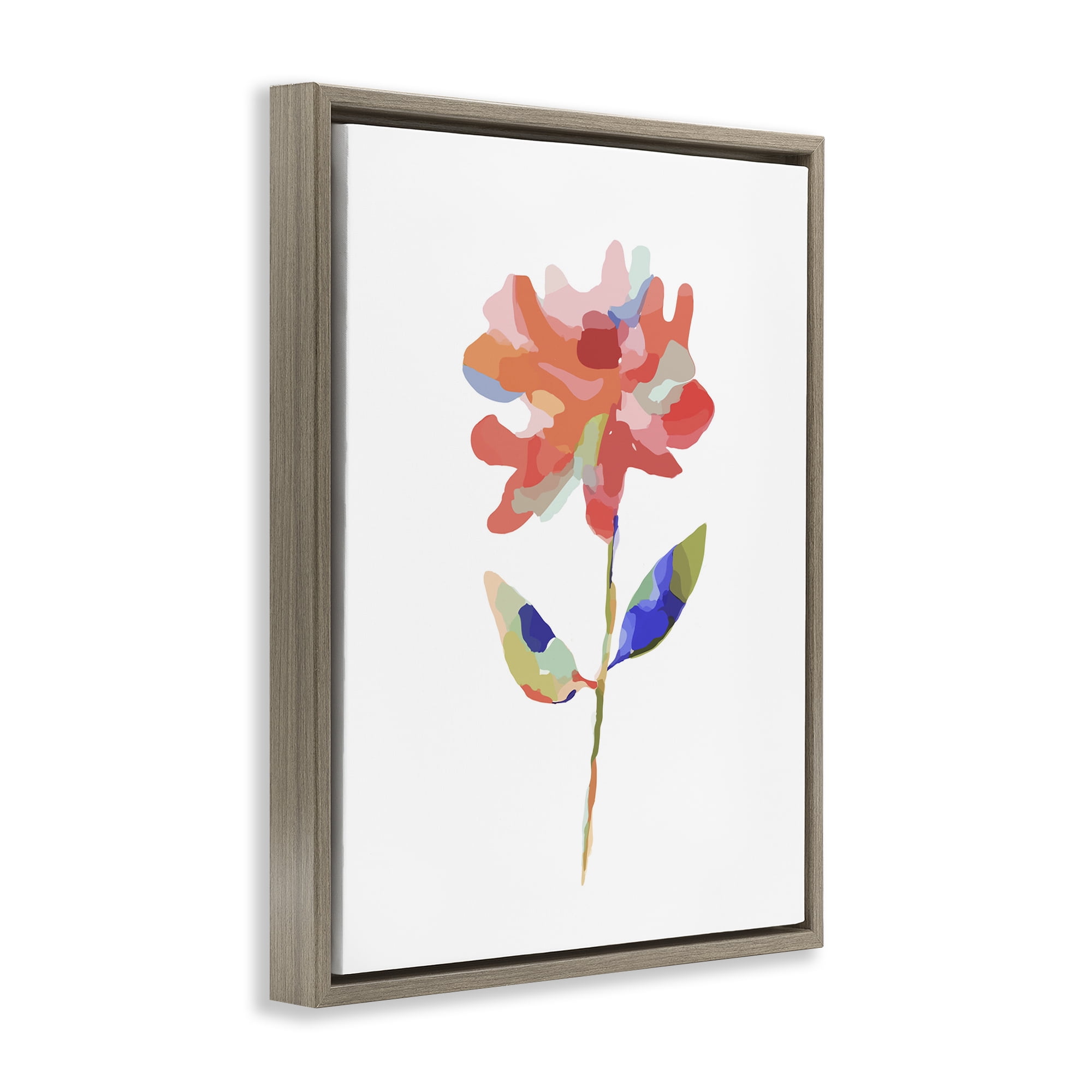 Stupell Industries Mosaic Flower Blossom Plants & Flowers Painting Brown Floater Framed Canvas Art Print Wall Art, 25 x 31
