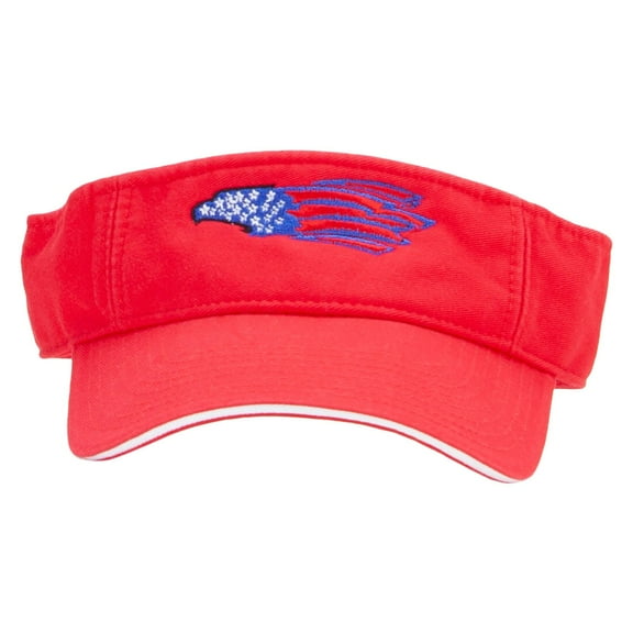 Flag Pattern Eagle Embroidered Pro Style Cotton Twill Washed Visor - Red White OSFM