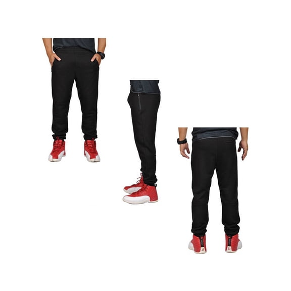 Alta Fashion Men's Plain Slim Casual Sweatpants Joggers W/2 Zip Pockets Black-2XL