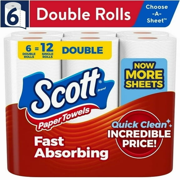 2 Pack Scott Paper Towels, Choose-A-Sheet, 6 Double Rolls