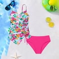 thumbnail image 2 of Huowey Toddler Girls Two Piece Swimsuit Spaghetti Strap Trendy Leopard Tankini Top Drawstring Ruched Camisole Side High Waist Bottom Beach Pool Summer Breathable Swimwear,Pink,7-8 Years, 2 of 4