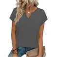thumbnail image 3 of Women Summer Casual Tees Loose V Neck Short Sleeve Tshirts Basic Comfy Solid Color Shirts Trendy Soft Stretch Cool Tunic Tops, 3 of 5