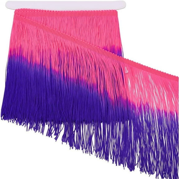 2.19 Yard Two Tone Fringe Tassel Trim 7-7/8 inch Wide Polyester Tassel Ribbon Mauve & Sapphire Blue Tinsel Tassel Trimming for DIY Sewing Crafts Clothing Curtains Decoration Accessories DIY