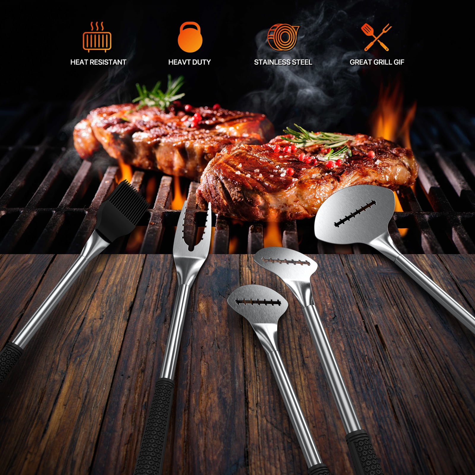 grilljoy 24PCS BBQ Grill Tools Set with Meat Thermometer and Injector – US  Garden Center