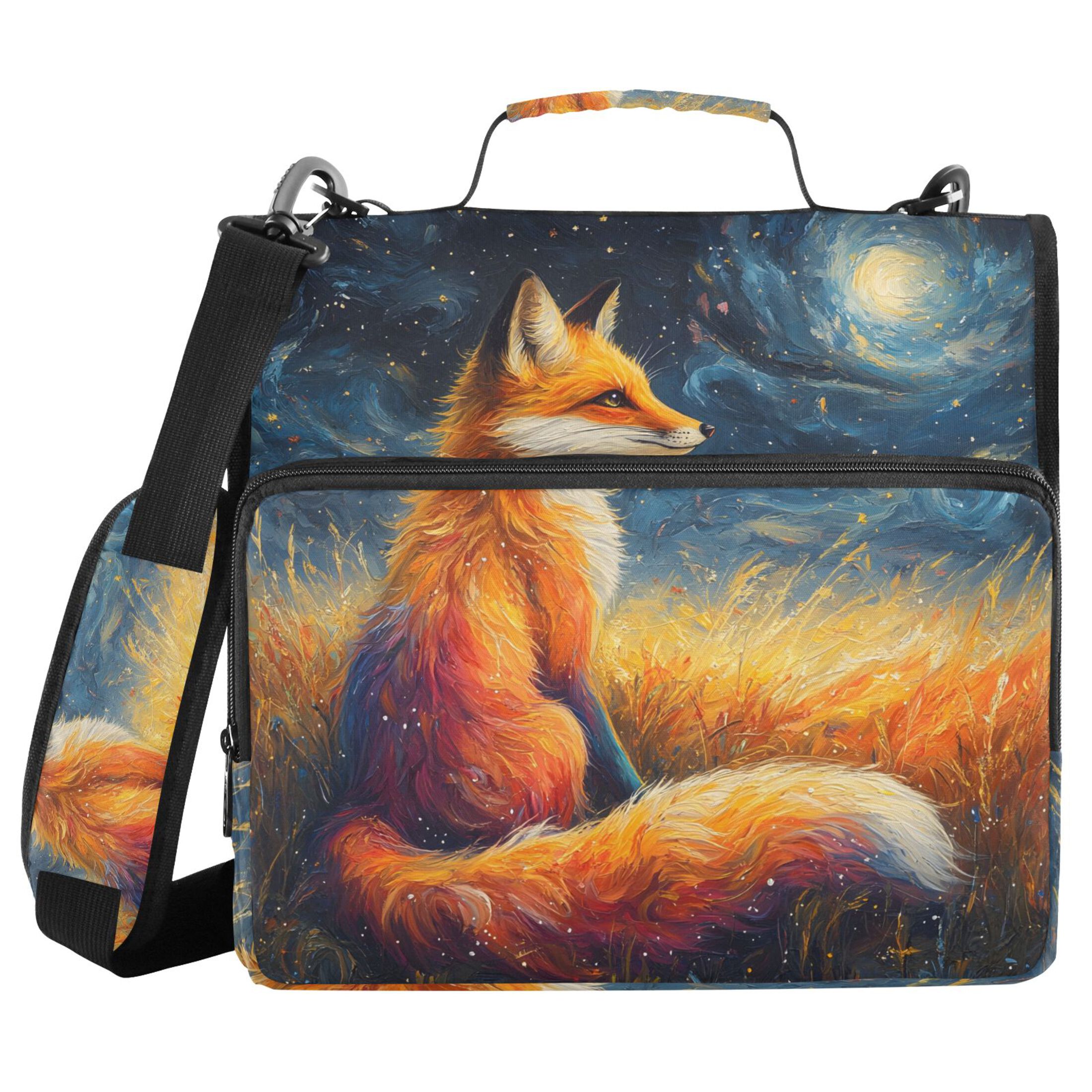 ALAZA Zipper Binder Bag Fox Starry Night 3 Ring File Folder Binder Organizer Bag
