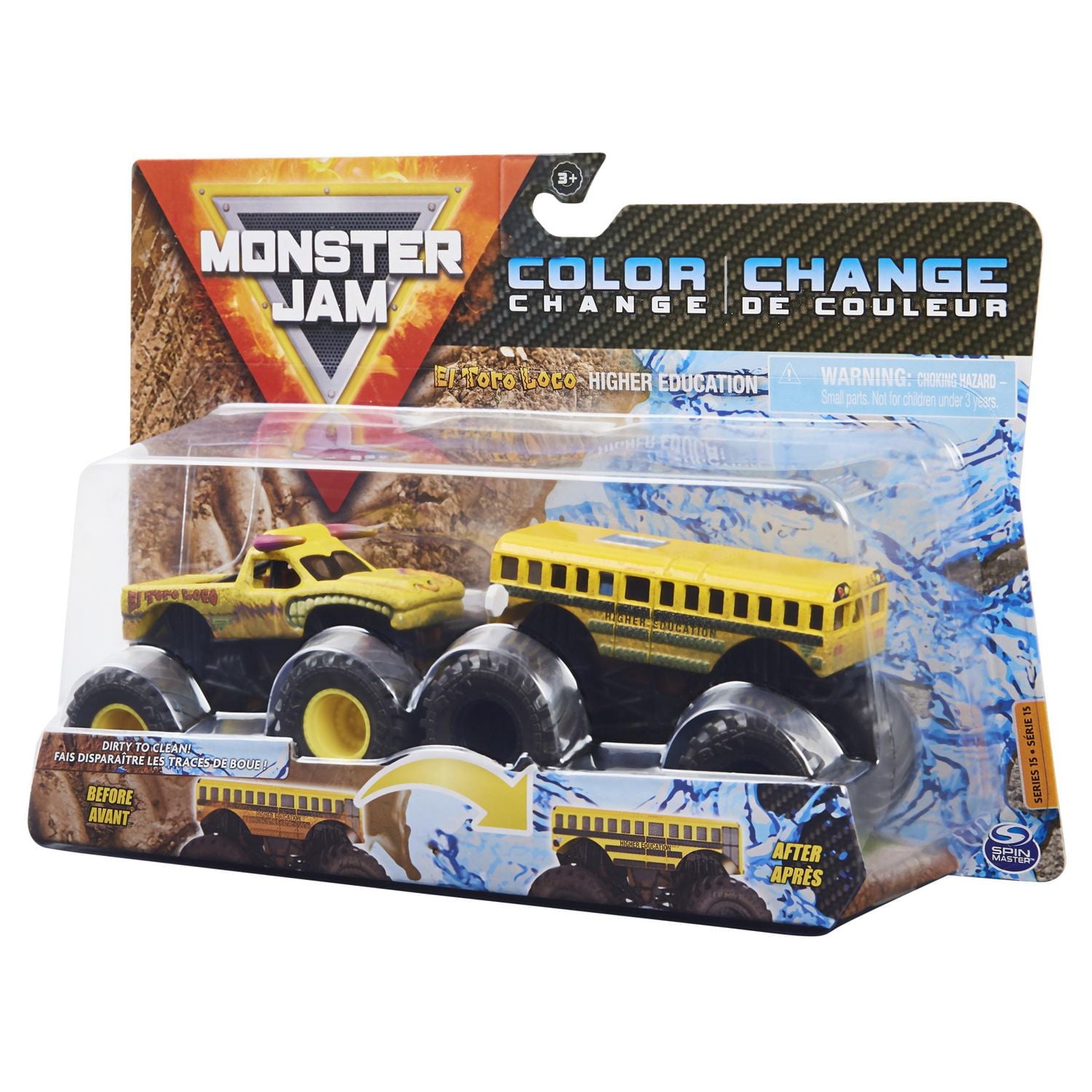 Monster Jam, camions monstres moulés sous pression officiels El Toro Loco contre l'enseignement supérieur, échelle 1:64