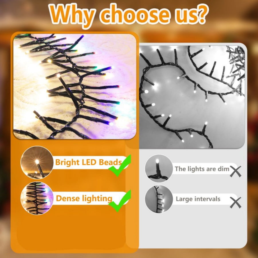 750 LED String Lights Cluster Lights - 41ft Warm White and Multicolor Green Wire Outdoor Waterproof Lights, Plug in Indoor String Lights with 8 Modes & Timer Memory for Xmas, Christmas Tree