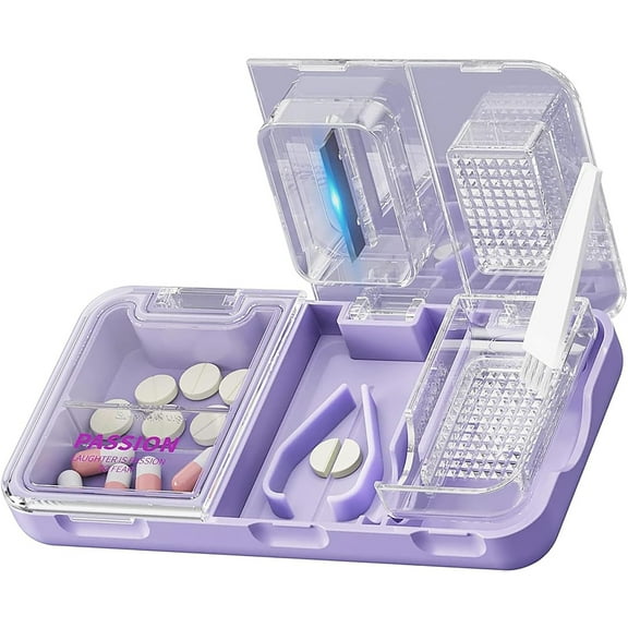 Pill Crusher Cutter Splitter, 3 in 1 Multi-Functional Pill Cutter Crusher, Portable Travel Purse Pill Box Case Holder, Medicine Grinder Container for Cutting Vitamin Tablet