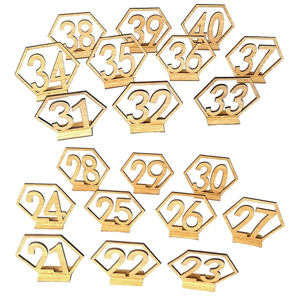 Mesa de grano de madera Números Tenedores Exquisitos Hojuegos Out Diseño Día de San Valentín Número de escritorio Signos para el juego de banquete de boda 21-40 Scienceny HA011614-00B