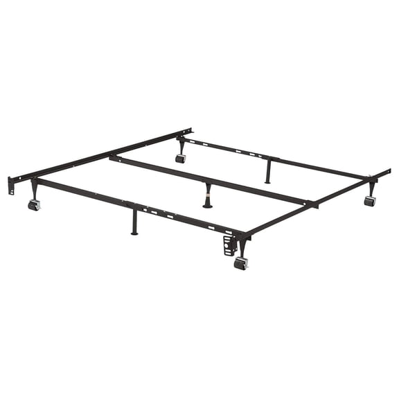 Queen Metal Bed Frame Heavy Duty with Box Spring Foundation Center Rail Locking Wheels Sturdy Steel Platform Support