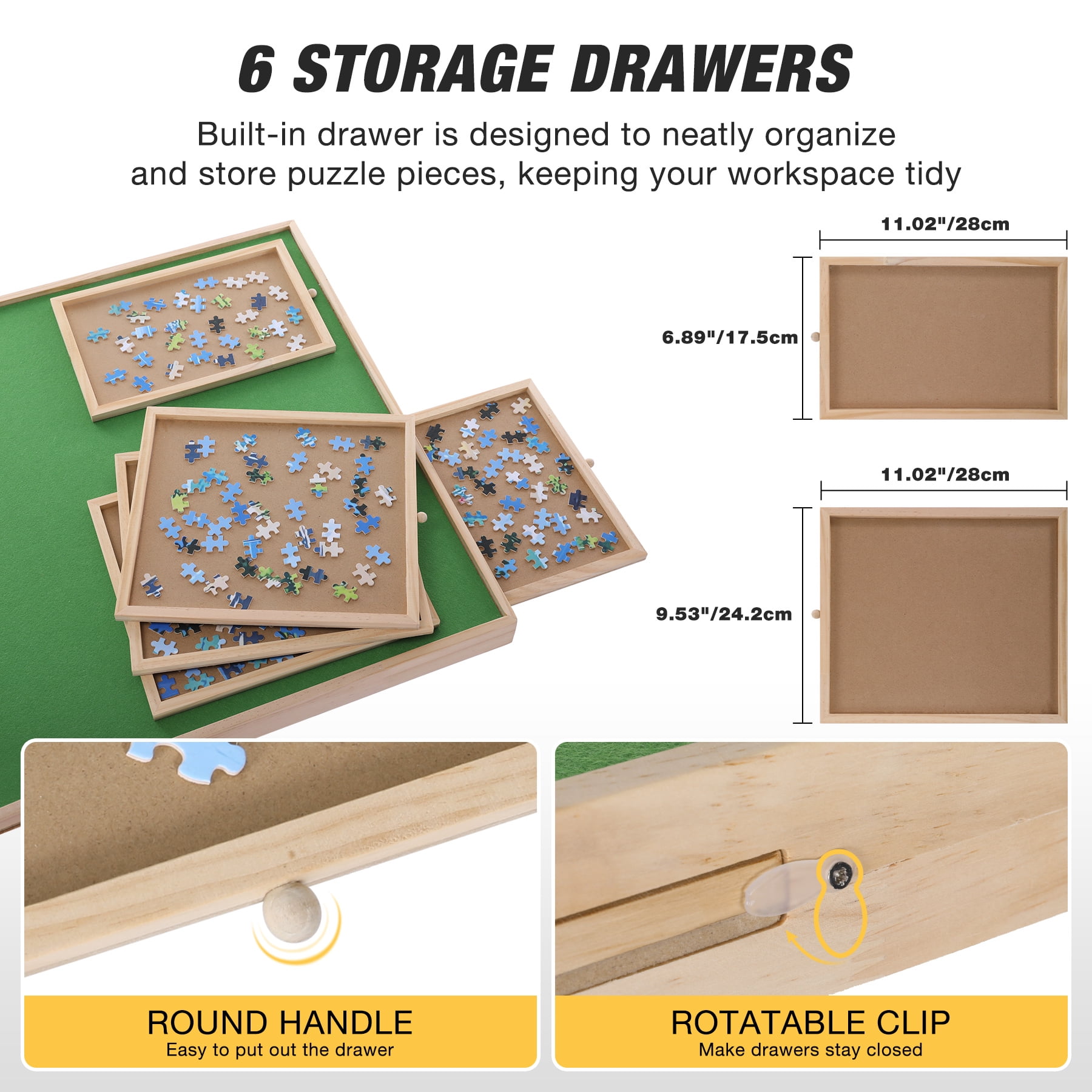FUNTOK 1500 Pieces Puzzle Table with 6 Drawers, Adjustable Jigsaw Table in Height Angle with Cover Upgraded Stability for Adults