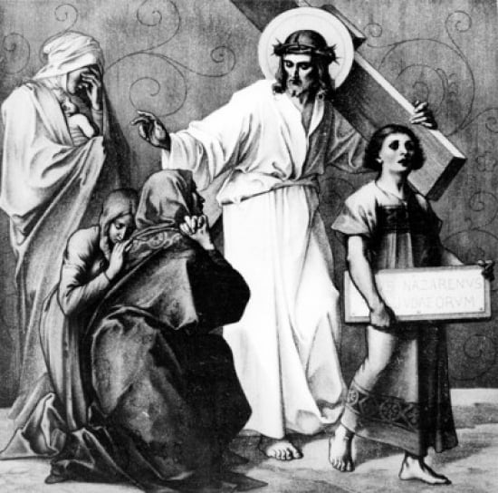 Jesus Speaks to the Daughters of Jerusalem (8th station of the Cross) by Martin Ritter von Feuerstein oil painting circa 1898 1856 - 1931 Germany Munich Saint Anna Church Canvas Art - Martin Ritter vo