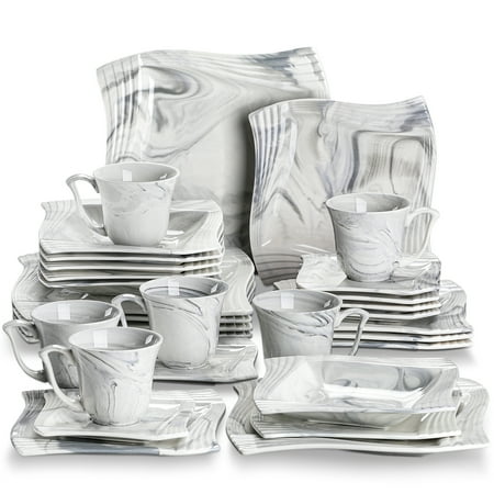 

MALACASA Series Amapro 30-Piece Porcelain Dinnerware Sets Marble Gray Dinner Set Service for 6