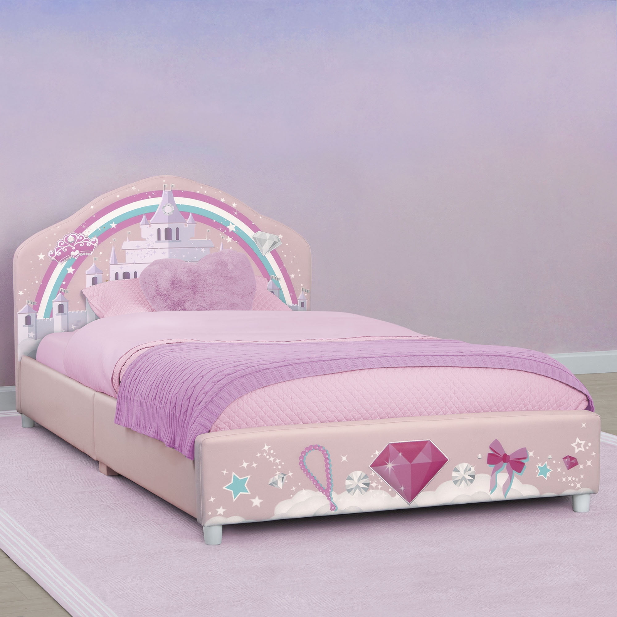 Delta Children Princess Upholstered, Kids Twin Bed With Mattress