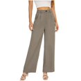 thumbnail image 2 of CFLVAEK Dressy Casual Pants for Women Loose Fit Straight Wide Leg Trousers with Pockets Comfy Button Elastic Waist Slacks for Office Work Gray M, 2 of 8
