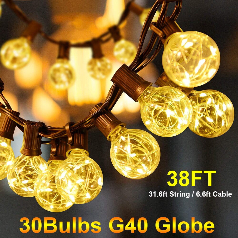 Yi Lighting 39 FT Outdoor String Light with 30pcs Globe LED Bulbs, Weatherproof for Patio Porch Backyard Party Wedding Holiday