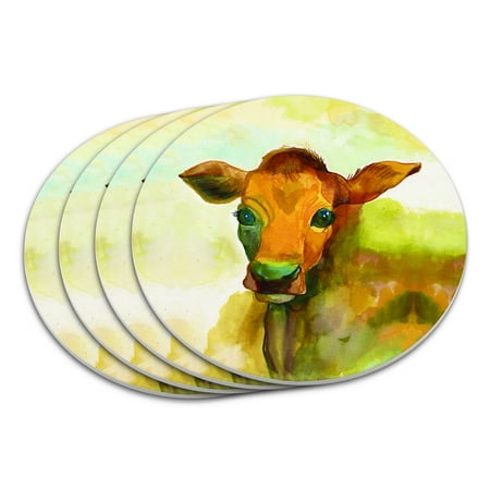 

Watercolor Cow Yellow Orange Coaster Set