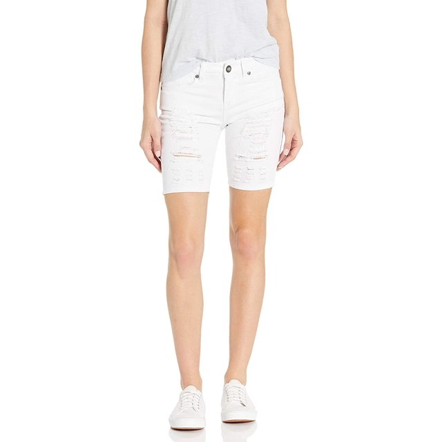 Cover Girl Jeans Plus Size Slit Distressed high Rise Bermuda Denim Shorts for Women in White Size 16W