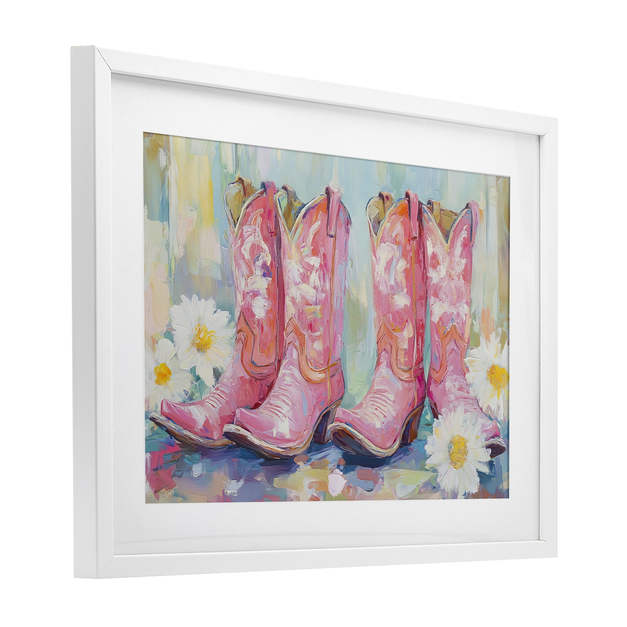 Stupell Industries Pink Cowgirl Boots Pairs White Framed Print Under Glass, design by Tina LeCour