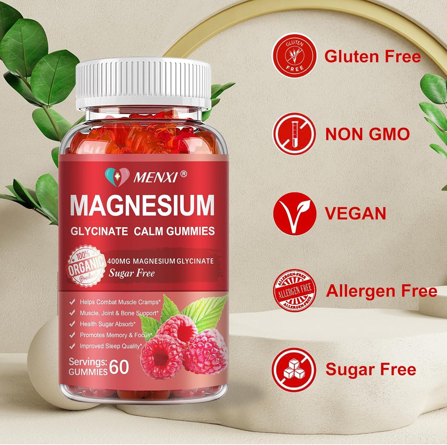 Magnesium Gummies 600mg per Serving-Magnesium Glycinate 400mg and Magnesium Malate 200mg,Sugar Free Magnesium Potassium Supplement for Calm Mood, Muscle, Bone & Energy Support,120 Raspberry Gummies