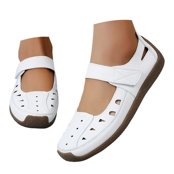 Mepaouo Mocassins à Enfiler pour Femmes, Marche Décontractée, Ballerines Mary Jane, Sandales d'Été à Bout Fermé avec Fermeture à Crochet