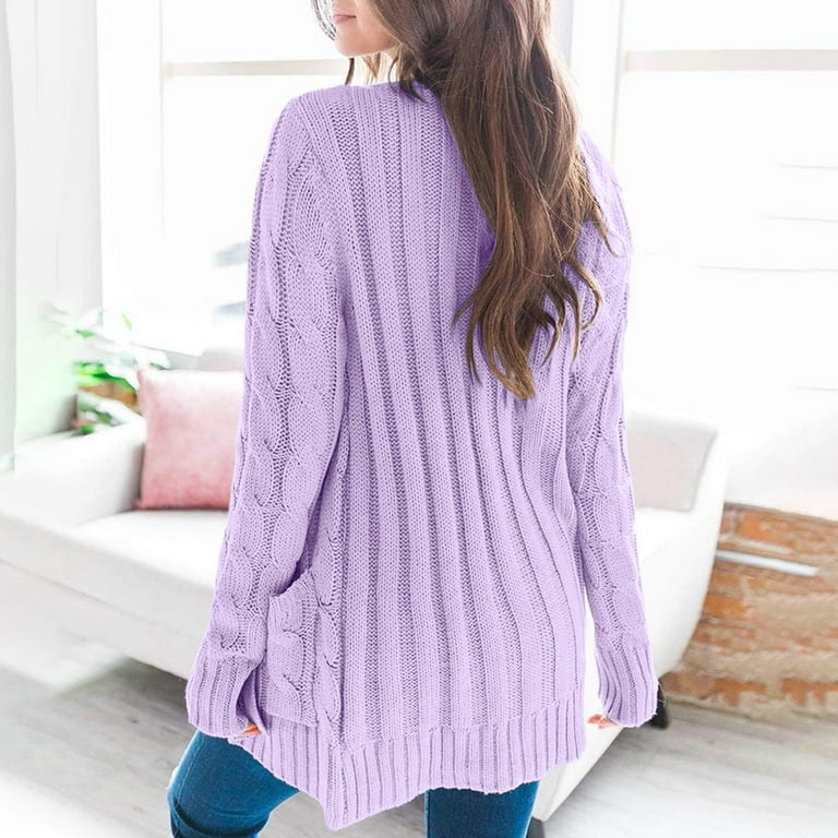 Kddylitq Duster Cardigans for Women Fall Purple Button Down Cozy Ribbed Sweater Sets for Women In Dark Long Sleeve Lounge Sweaters Pockets Knitted