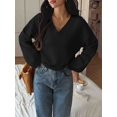 thumbnail image 5 of Women Fall Long Sleeve Sweater V Neck Tops Casual Light-Weight Knit Pullover Shirts Black L, 5 of 8