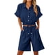 thumbnail image 1 of Vestidos Casuales Para Mujer, Blusas De Mujer De Moda Conjunto de blusa y pantalones cortos de lino para mujer, con solapa, manga corta y botones sueltos, para verano, 1 of 7