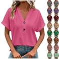 thumbnail image 2 of ShiShine Womens Short Sleeve Shirts Dressy Casual Tops 2025 Trendy V Neck Work Blouses Loose Plain Tshirt, 2 of 6