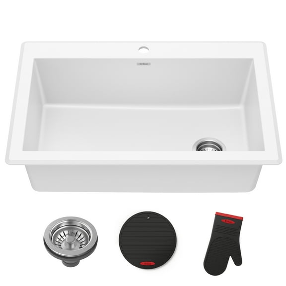 KRAUS® Forteza™ 33” Granite Drop In / Undermount Single Bowl White Kitchen Sink