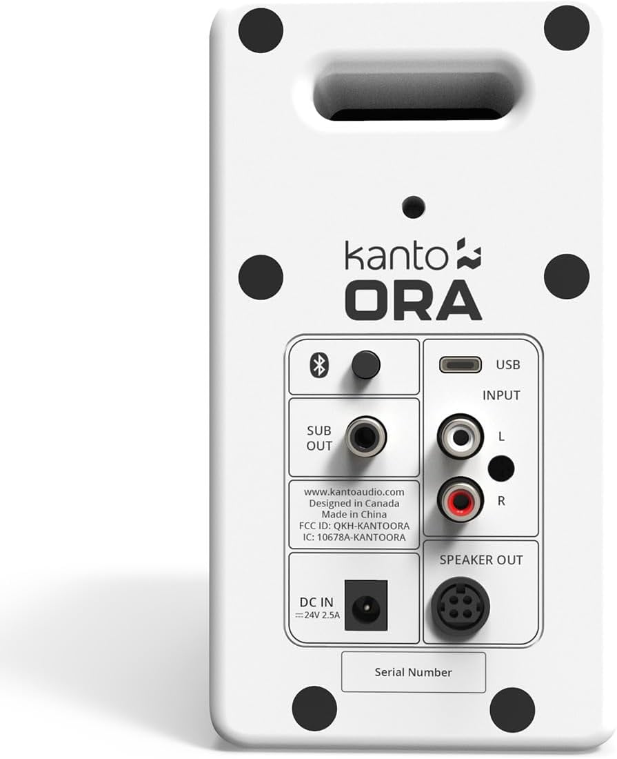 Kanto ORAMW Powered Reference Bluetooth Desktop Speakers - White Pair with Kanto S2W Angled Desktop Speaker Stands for Small Speakers - White Pair (2024)