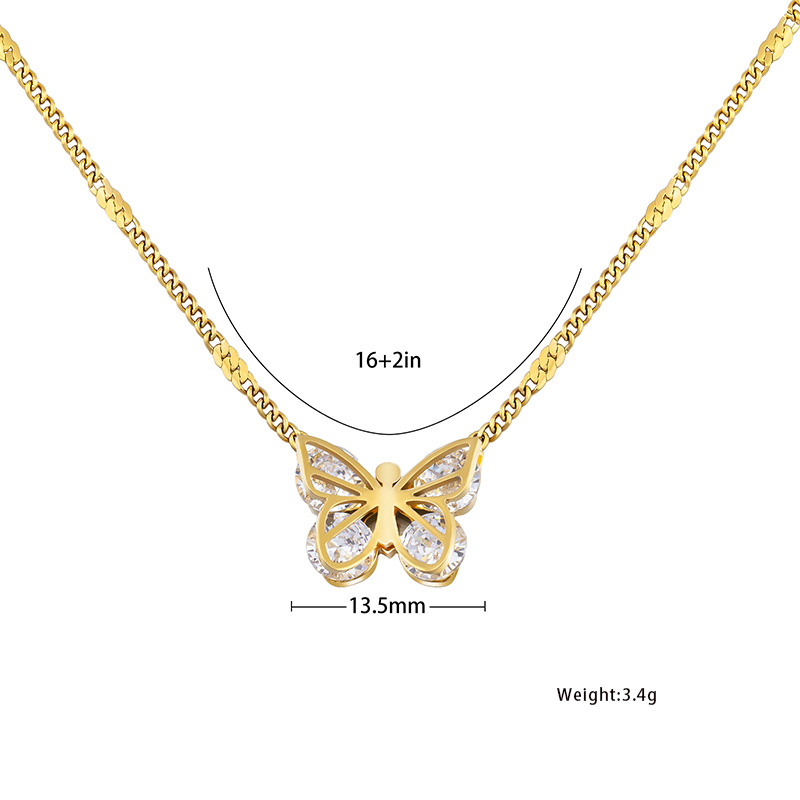 Leander Women's Versatile Zircon Butterfly Pendant Necklace, Titanium Steel, 18K Gold-Plated, Stylish Clavicle Choker