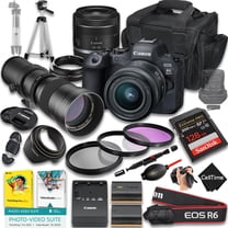 Canon EOS R6 Mark II Mirrorless Camera with RF 24-50mm f/4.5-6.3 IS STM And 420-800mm f/8 Manual Super HD Telephoto Lens   128 GB Memory   Extra Battery   Camera Case   More (22pc Bundle)