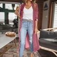 thumbnail image 3 of Manteau pour Femmes Automne Hiver Manches Longues Tricoté Cardigan Mi-Long Col Rond Trench Coat Ample Ouvert devant Manteau Couleur Unie Mode Extérieur, 3 of 5