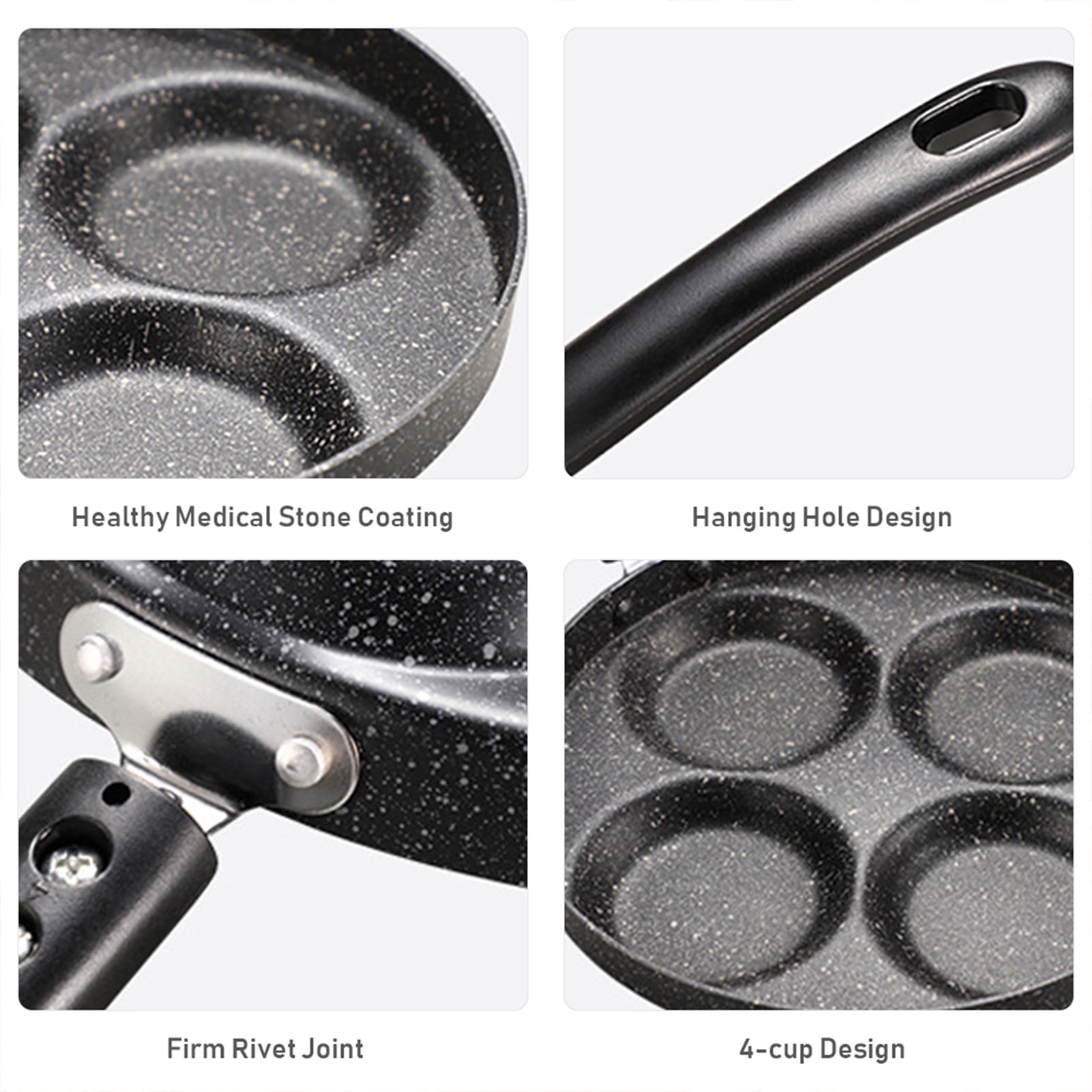 4-Cup Egg Frying Pan Non Stick Egg Cooker Pan 4-Cup Omelette Pan Round Burger Pancake Pan Aluminium Alloy Egg Pan Cookware for Gas Stove