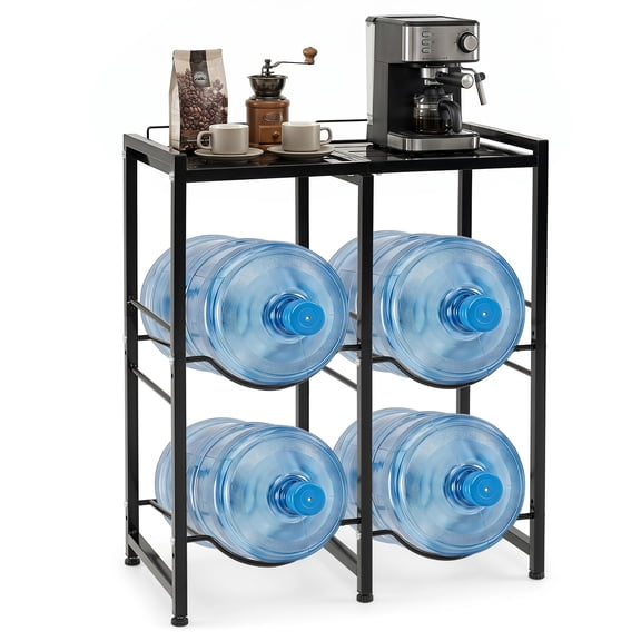 Gymax 5 Gallon Water Jug Holder for 4 Bottles Heavy -duty Water Jug Rack w/Top Shelf Black