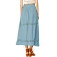 thumbnail image 3 of MODA NOVA Junior's Fabric Lace Insert Swing Elastic Waist Maxi Skirt Blue XL, 3 of 5