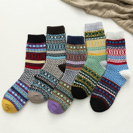 

Summer Savings Clearance 2022! SuoKom 5 Pack Womens Socks Vintage Winter Soft Warm Cold Knit Wool Socks