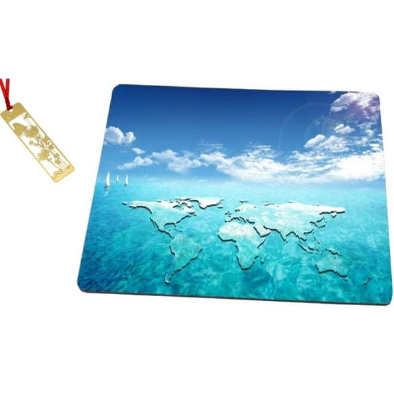 Blue Sky Deep Water 3-D World Map Mouse Pad with Goldtone Bookmarker, MP-MAP4