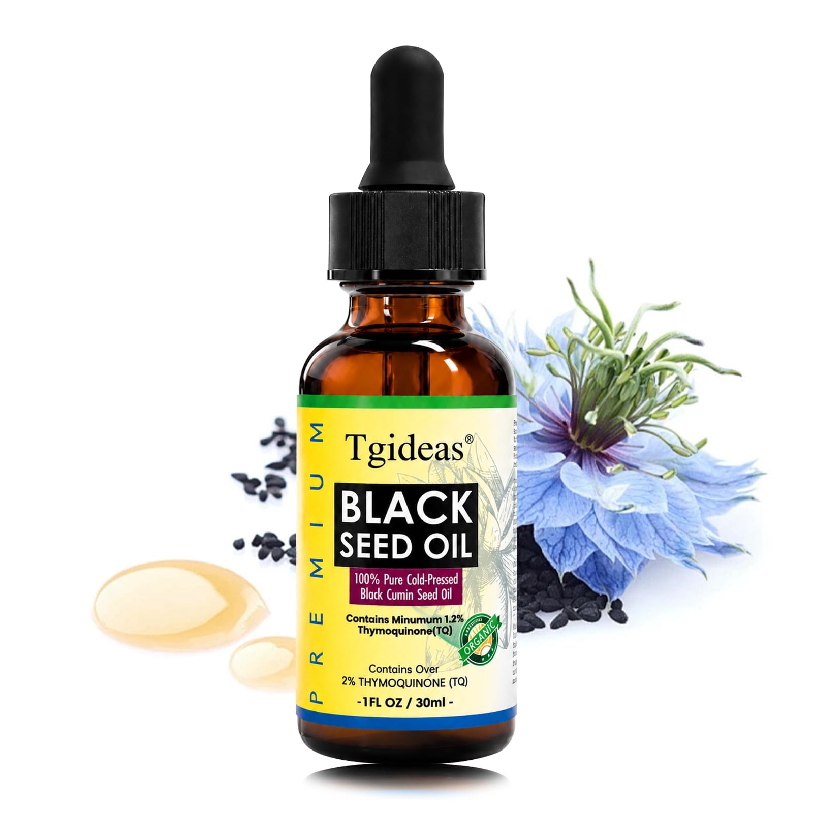 Tgideas Black Cumin Seed Oil – Cold-Pressed Nigella Sativa – 1 fl oz (30ml) Amber Glass Bottle with Dropper – Third-Party Tested – No Additives, Fillers, or Solvents