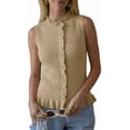 thumbnail image 2 of Sleeveless Women Solid Button Down Ruffle Knit Vest Peplum Tops, 2 of 6