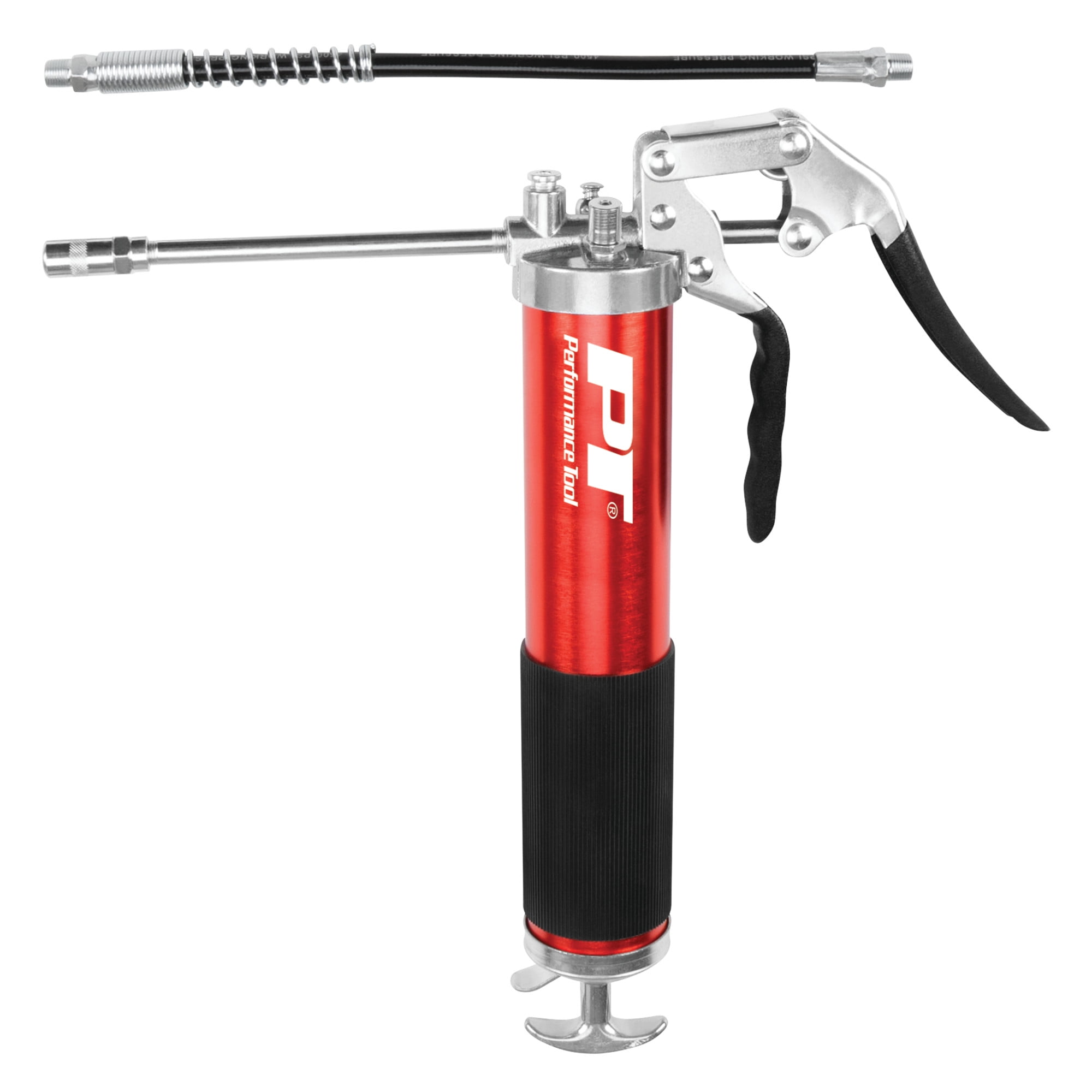 Performance Tool W54291 Lightweight Pistol Grip Grease Gun with Anodized Aluminum Barrel, T-Handle, and 4-Jaw Coupler, Accepts 14 oz Cartridges