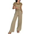 thumbnail image 2 of BLTIBY Women Two Piece Outfits Crochet Hollow Out Sheer Knit Sweater Top Drawstring Wide Leg Pants with Pockets Lounge Matching Sets Sweatsuit Travel Clothes Coffee S, 2 of 7