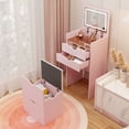 thumbnail image 5 of S-HOME Multifunctional 3-in-1 Vanity Desk With Flip HD Mirror And Two Sliding Drawers,  Hidden Storage Stool, And Three Color Lighting Modes
, Pink, 5 of 12