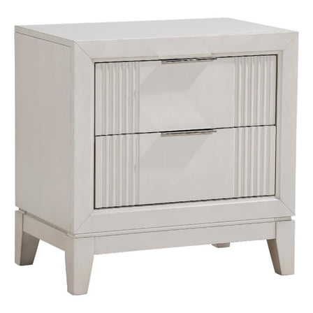 Flo Nightstand- 2 Drawers- Antique White Wood- Chrome Edge Handles