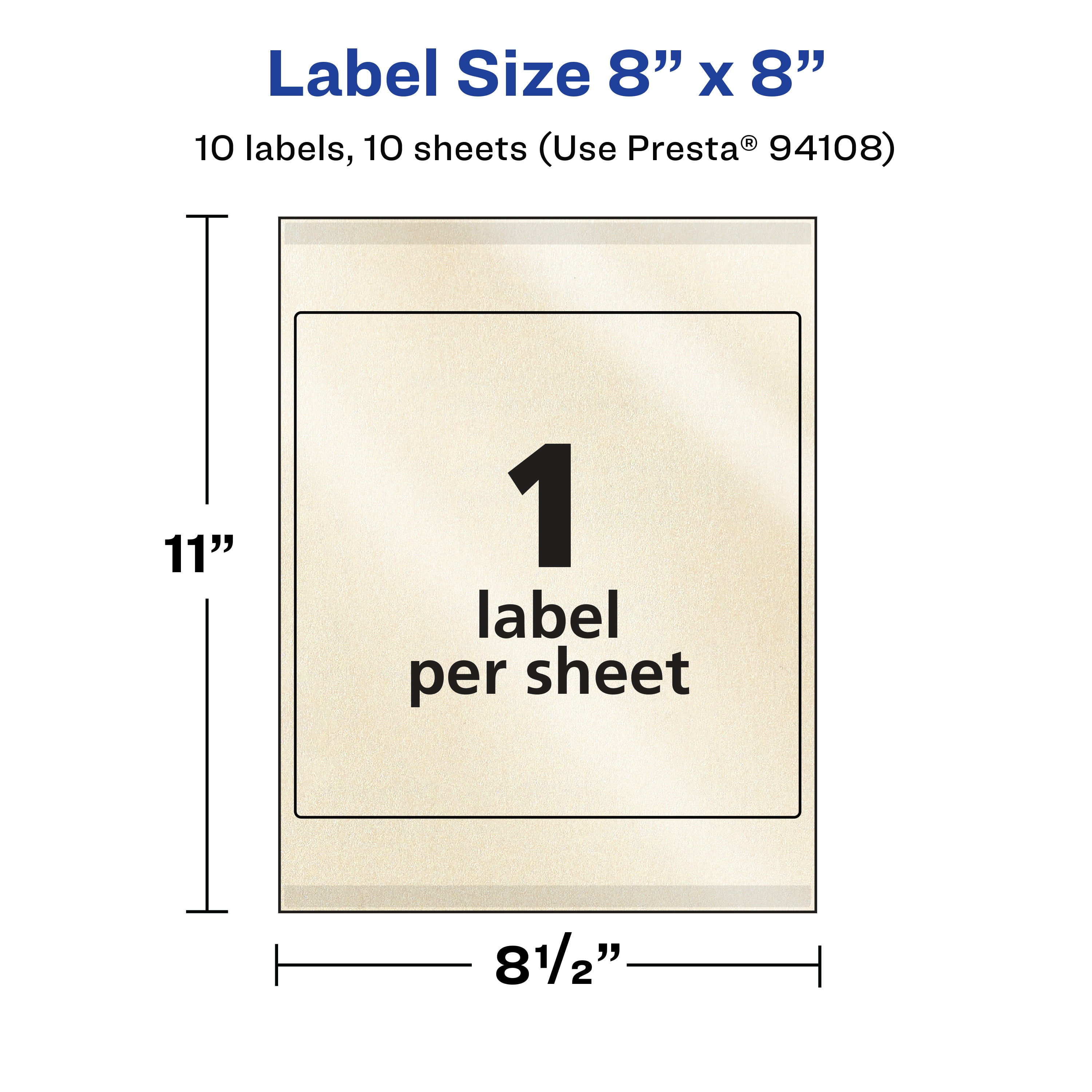 Avery Pearlized Ivory Square Labels, 8" x 8", 10ct