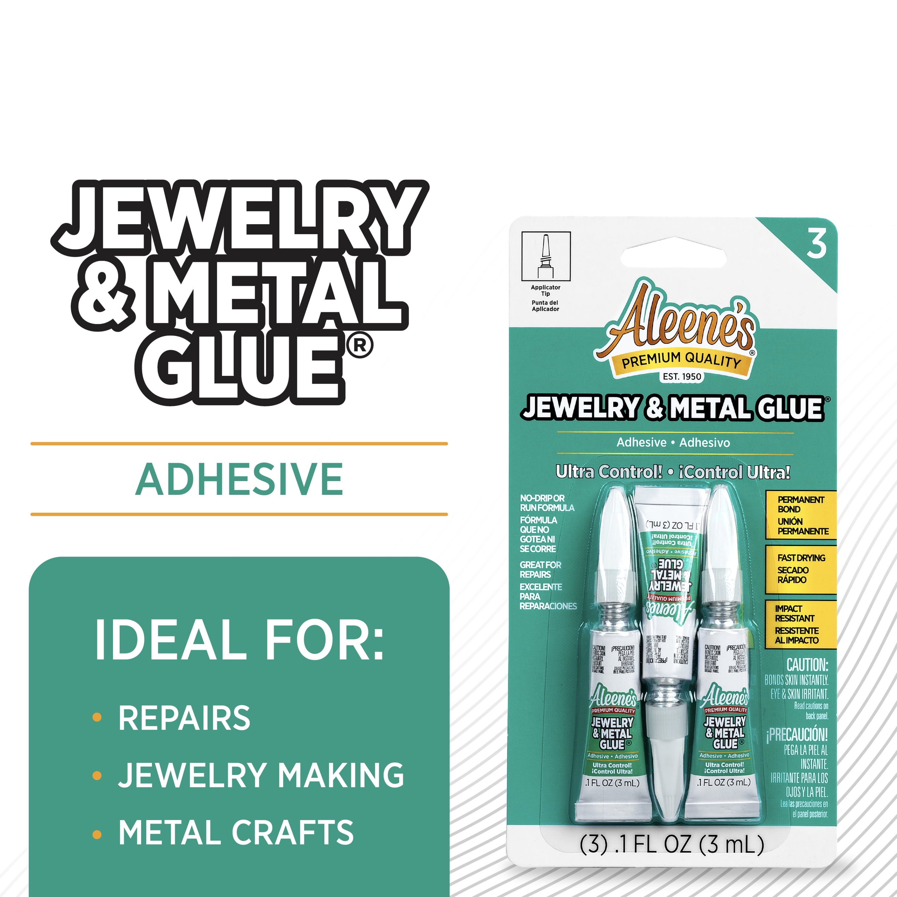 (3 pack) Aleene's Jewelry & Metal Glue 0.1 fl oz 3 Pack, Dries Clear, Permanent Bond