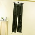 thumbnail image 2 of MIUOWANP Women's High Waist Pants with Pockets Solid Color Casual Tie Feet Work Pants Size M(6)Army Green, 2 of 3